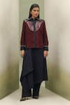 NOIB_Maroon Corduroy, Cotton Embroidery Collared Celia Night Safari Print Shirt _Online_at_Aza_Fashions