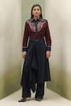 Buy_NOIB_Maroon Corduroy, Cotton Embroidery Collared Celia Night Safari Print Shirt _Online_at_Aza_Fashions