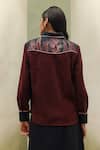 Shop_NOIB_Maroon Corduroy, Cotton Embroidery Collared Celia Night Safari Print Shirt _at_Aza_Fashions