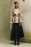 NOIB_Multi Color Cotton Satin Collared, Vega Wildflower Print Shirt With Belt _Online_at_Aza_Fashions