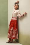 Buy_NOIB_Rust Cotton Satin Elle Night Safari Print Skirt _Online_at_Aza_Fashions