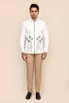 Aryavir Malhotra_White Terrycloth Embroidery Hand Work Jacket And Pant Set _Online_at_Aza_Fashions