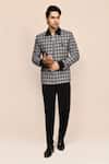 Buy_Aryavir Malhotra_Gray Suede, Terrycloth Plaid Jacket And Black Pant Set _at_Aza_Fashions
