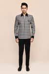 Buy_Aryavir Malhotra_Gray Suede, Terrycloth Plaid Jacket And Black Pant Set _Online_at_Aza_Fashions