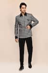 Aryavir Malhotra_Gray Suede, Terrycloth Plaid Jacket And Black Pant Set _at_Aza_Fashions