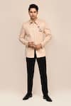 Buy_Aryavir Malhotra_Beige Suede, Rayon Embroidery Hand Work Jacket With Black Pant _at_Aza_Fashions
