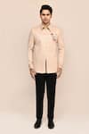 Buy_Aryavir Malhotra_Beige Suede, Rayon Embroidery Hand Work Jacket With Black Pant _Online_at_Aza_Fashions