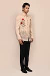 Shop_Aryavir Malhotra_Beige Suede, Rayon Embroidery Hand Work Shirt Jacket And Black Pant Set _Online_at_Aza_Fashions