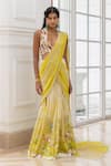 Buy_House Of Armuse_Yellow Net Sequins, Embroidery Halter Neck Floral Pre-draped Saree With Blouse _at_Aza_Fashions