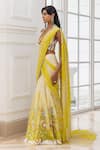 House Of Armuse_Yellow Net Sequins, Embroidery Halter Neck Floral Pre-draped Saree With Blouse _Online_at_Aza_Fashions