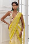 Buy_House Of Armuse_Yellow Net Sequins, Embroidery Halter Neck Floral Pre-draped Saree With Blouse _Online_at_Aza_Fashions