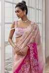 House Of Armuse_Pink Organza Embroidery, Sequins, Metallic Ombre Floral Saree And Blouse Set _Online_at_Aza_Fashions