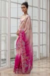 Buy_House Of Armuse_Pink Organza Embroidery, Sequins, Metallic Ombre Floral Saree And Blouse Set _Online_at_Aza_Fashions