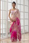 Buy_House Of Armuse_Pink Organza Embroidery, Sequins, Metallic Ombre Floral Saree And Blouse Set _at_Aza_Fashions