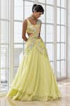 Buy_House Of Armuse_Lime Silk Organza Embroidery, Sequins, Mirrors, Metallic Floral Lehenga Set _at_Aza_Fashions