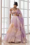 House Of Armuse_Lavender Organza Embroidery, Sequins, Stones, Beads Floral Applique Lehenga Set _Online_at_Aza_Fashions