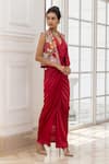 House Of Armuse_Red Satin, Silk Organza Embroidery, Sequins Draped Dress And Floral Jacket Set _Online_at_Aza_Fashions