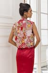 Shop_House Of Armuse_Red Satin, Silk Organza Embroidery, Sequins Draped Dress And Floral Jacket Set _Online_at_Aza_Fashions