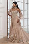 Buy_House Of Armuse_Peach Satin, Organza Beads, Sequins, Embroidery Sweetheart Corset Lehenga Set _Online_at_Aza_Fashions