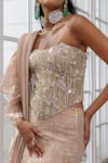 Shop_House Of Armuse_Peach Satin, Organza Beads, Sequins, Embroidery Sweetheart Corset Lehenga Set _Online_at_Aza_Fashions