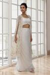 House Of Armuse_Ivory Organza Bandeau , Open Floral Embroidered Cape Skirt Set _Online_at_Aza_Fashions