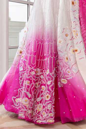 HOUSE OF ARMUSE_Pink Organza Beads, Sequins, Embroidery, Stones, Metallic Ombre Lehenga Set _Online_at_Aza_Fashions