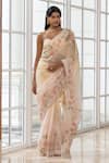Buy House Of Armuse Peach Organza Embroidery, Metallic Thread, Beads Floral Saree And Blouse Set at Aza Fashions Buy_House Of Armuse_Peach Organza Embroidery, Metallic Thread, Beads Floral Saree And Blouse Set _at_Aza_Fashions