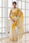 Buy_House Of Armuse_Ivory Organza Embroidery, Sequins, Zari, Beads, Ombre Floral Saree And Blouse Set _at_Aza_Fashions