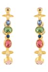 Shop_Isharya_Multi Color Crystals, Stones Suneras Lil Gem Drop Hoops _at_Aza_Fashions