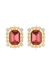 Shop_Isharya_Red Crystals, Stones Ruby Twilight Stud Earrings _at_Aza_Fashions