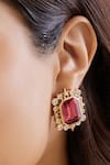 Shop_Isharya_Red Crystals, Stones Ruby Twilight Stud Earrings _Online_at_Aza_Fashions
