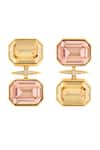 Shop_Isharya_Gold Plated Crystals, Stones Pink Limoncello Drop Earrings _at_Aza_Fashions