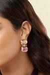 Shop_Isharya_Gold Plated Crystals, Stones Pink Limoncello Drop Earrings _Online_at_Aza_Fashions