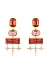 Shop_Isharya_Multi Color Crystals, Stones Stardust Pink Danglers In 18kt Gold Plated _at_Aza_Fashions