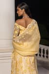 Shop_House Of Armuse_Yellow Satin, Organza Embroidery, Sequins, Beads Sweetheart Fishcut Lehenga Set _at_Aza_Fashions
