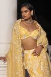 House Of Armuse_Yellow Satin, Organza Embroidery, Sequins, Beads Sweetheart Fishcut Lehenga Set _Online_at_Aza_Fashions