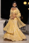 Buy_House Of Armuse_Yellow Satin, Organza Embroidery, Sequins, Beads Sweetheart Fishcut Lehenga Set _Online_at_Aza_Fashions