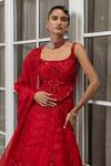 Buy_House Of Armuse_Red Satin, Organza Sequins, Beads, Embroidery Square And Embellished Lehenga Set _Online_at_Aza_Fashions