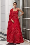 Buy_House Of Armuse_Red Satin, Organza Sequins, Beads, Embroidery Square And Embellished Lehenga Set _at_Aza_Fashions