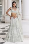 Buy_House Of Armuse_Sky Blue Silk Organza, Organza, Satin Embroidery, Sequins Lehenga Blouse Set _at_Aza_Fashions