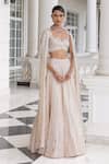 Buy_House Of Armuse_Pink Organza, Satin Sequins, Scallop Blouse And Shimmer Embellished Lehenga Set _at_Aza_Fashions