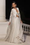 House Of Armuse_White Chiffon, Organza Sequins, Embroidery Floral Pattern Jacket Lehenga Set _Online_at_Aza_Fashions