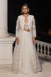 Buy_House Of Armuse_White Chiffon, Organza Sequins, Embroidery Floral Pattern Jacket Lehenga Set _at_Aza_Fashions
