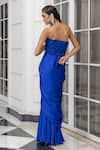 Shop_House Of Armuse_Blue Satin Sequins, Beads, Embroidery Corset Gown With Structured Cape _at_Aza_Fashions