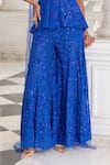 Shop_House Of Armuse_Blue Net Beads, Embroidery, Sequins V-neck, Beadwork Peplum Kurta Sharara Set _Online_at_Aza_Fashions