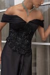 House Of Armuse_Black Satin Beads Off-shoulder Hand-embellished Corset Gown _Online_at_Aza_Fashions