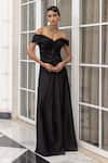 Buy_House Of Armuse_Black Satin Beads Off-shoulder Hand-embellished Corset Gown _at_Aza_Fashions