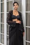 Buy_House Of Armuse_Black Satin Sequins, Embroidery, Cut Work Open Neck, Jacket And Draped Skirt Set _Online_at_Aza_Fashions
