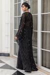 Shop_House Of Armuse_Black Satin Sequins, Embroidery, Cut Work Open Neck, Jacket And Draped Skirt Set _at_Aza_Fashions