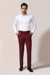 Buy_Aryavir Malhotra_Burgundy Lycra Red Korean Pant _at_Aza_Fashions